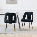 Lot de 2 chaises de salle à manger modernes et contemporaines rembourrées avec clous décoratifs et pieds en métal