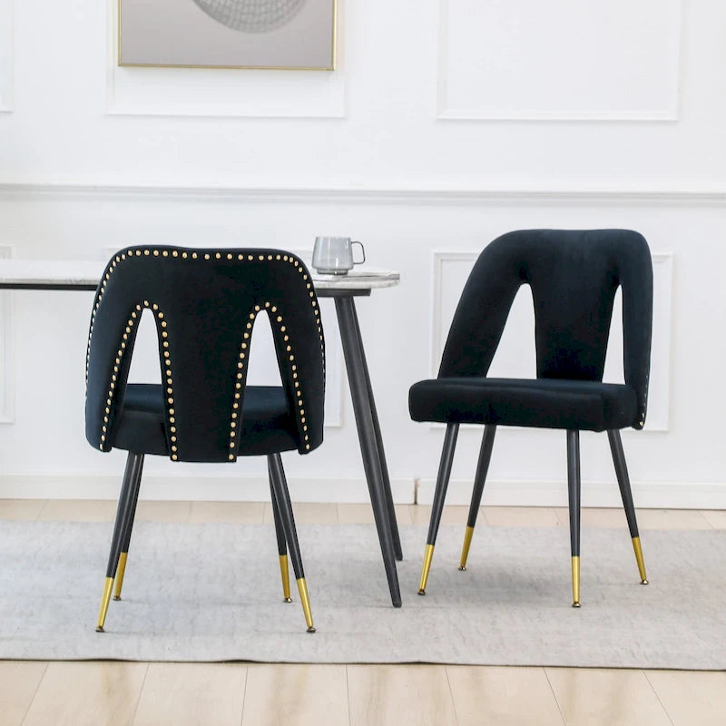 Lot de 2 chaises de salle à manger modernes et contemporaines rembourrées avec clous décoratifs et pieds en métal