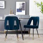 Lot de 2 chaises de salle à manger modernes et contemporaines rembourrées avec clous décoratifs et pieds en métal
