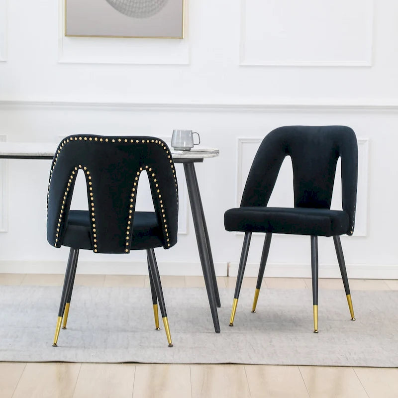 Lot de 2 chaises de salle à manger modernes et contemporaines rembourrées avec clous décoratifs et pieds en métal