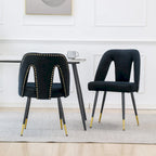 Lot de 2 chaises de salle à manger modernes et contemporaines rembourrées avec clous décoratifs et pieds en métal