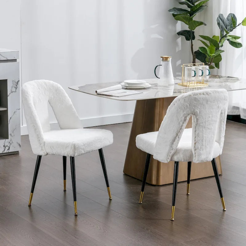 Lot de 2 chaises de salle à manger modernes et contemporaines rembourrées avec clous décoratifs et pieds en métal