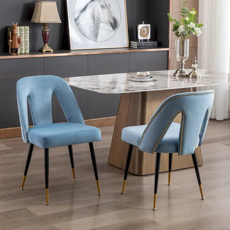 Lot de 2 chaises de salle à manger modernes et contemporaines rembourrées avec clous décoratifs et pieds en métal
