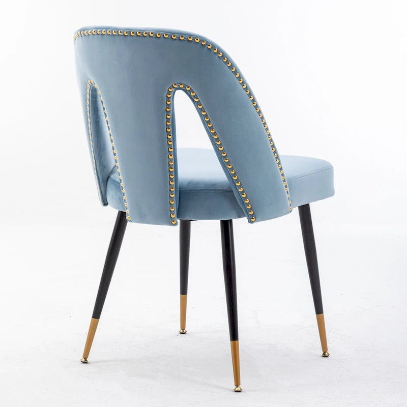 Lot de 2 chaises de salle à manger modernes et contemporaines rembourrées avec clous décoratifs et pieds en métal