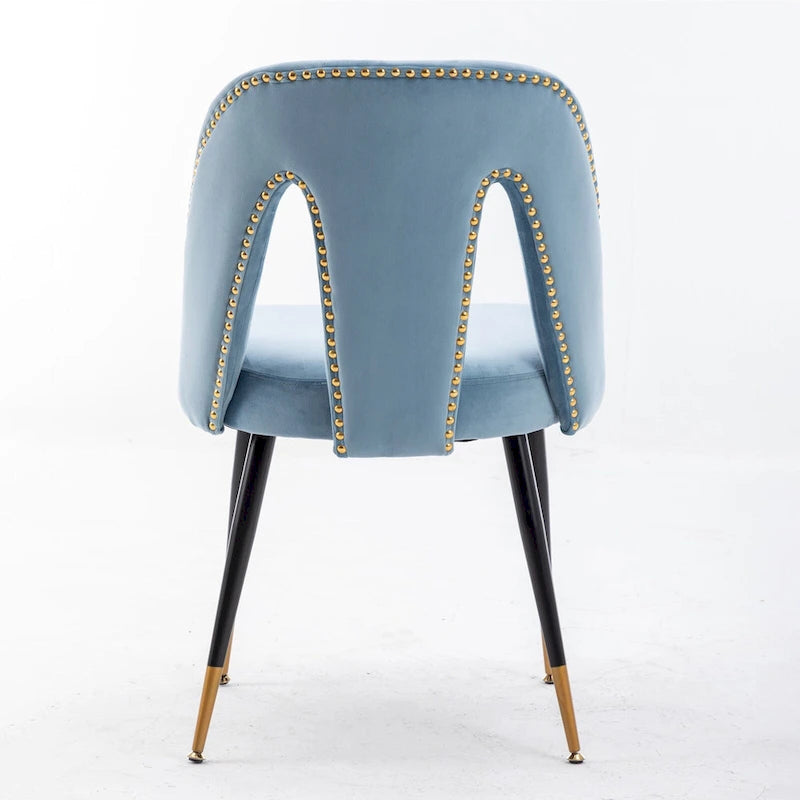 Lot de 2 chaises de salle à manger modernes et contemporaines rembourrées avec clous décoratifs et pieds en métal
