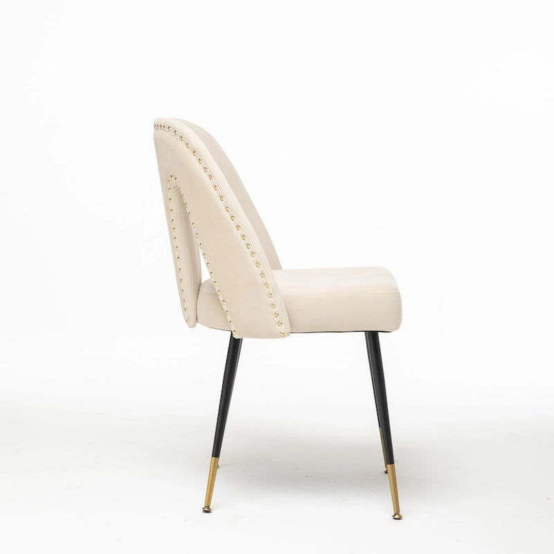 Lot de 2 chaises de salle à manger modernes et contemporaines rembourrées avec clous décoratifs et pieds en métal