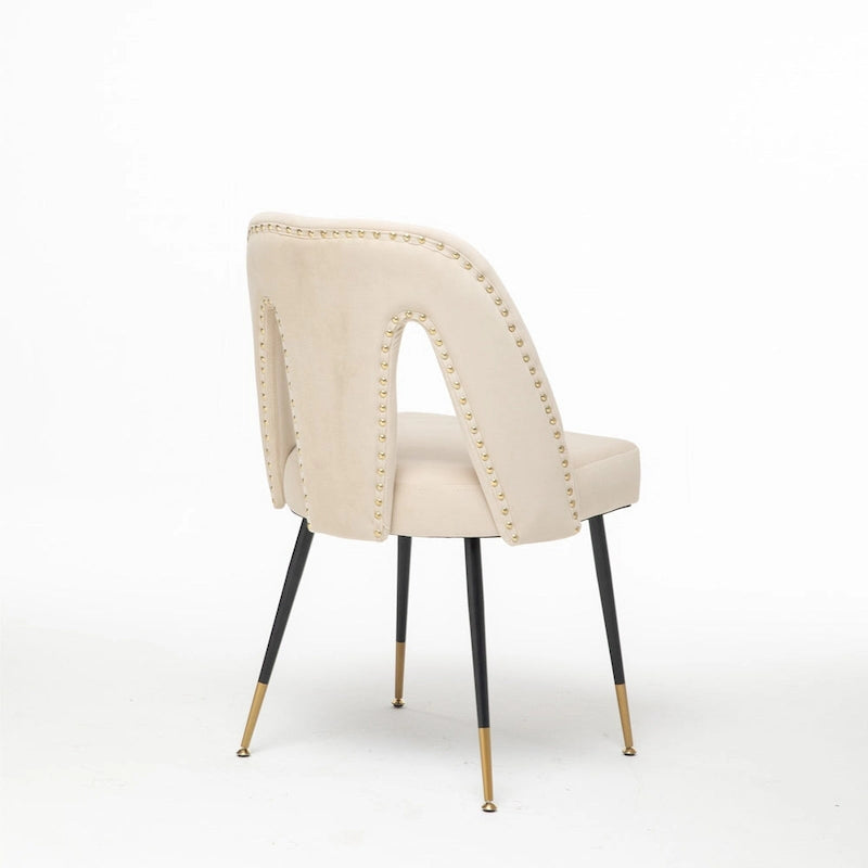 Lot de 2 chaises de salle à manger modernes et contemporaines rembourrées avec clous décoratifs et pieds en métal