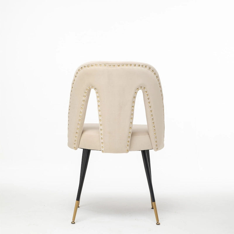 Lot de 2 chaises de salle à manger modernes et contemporaines rembourrées avec clous décoratifs et pieds en métal