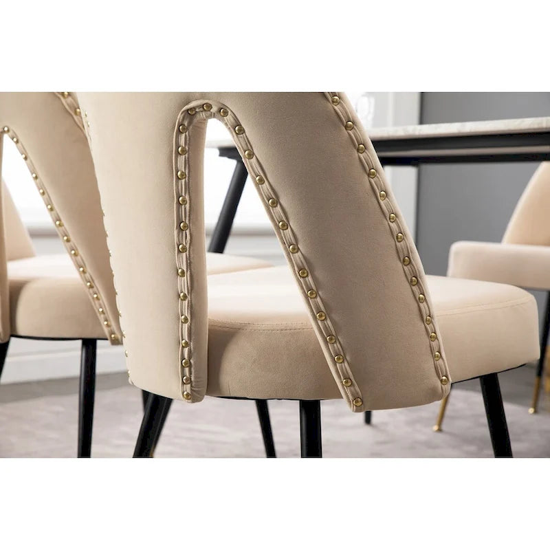 Lot de 2 chaises de salle à manger modernes et contemporaines rembourrées avec clous décoratifs et pieds en métal