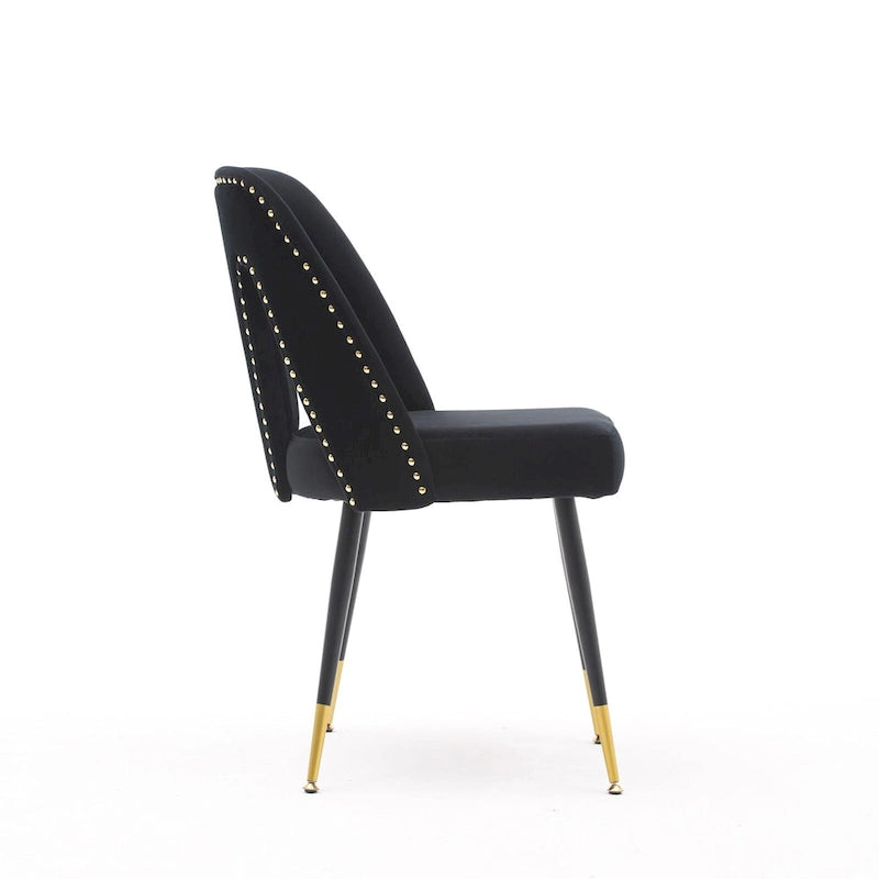 Lot de 2 chaises de salle à manger modernes et contemporaines rembourrées avec clous décoratifs et pieds en métal