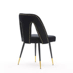 Lot de 2 chaises de salle à manger modernes et contemporaines rembourrées avec clous décoratifs et pieds en métal