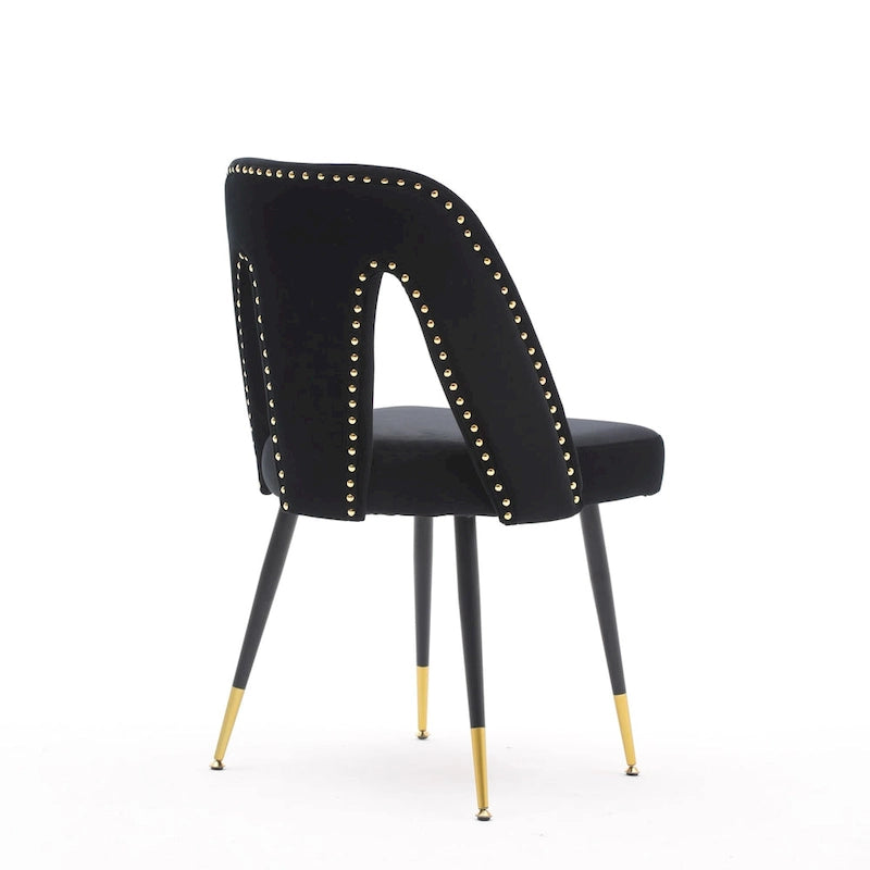 Lot de 2 chaises de salle à manger modernes et contemporaines rembourrées avec clous décoratifs et pieds en métal