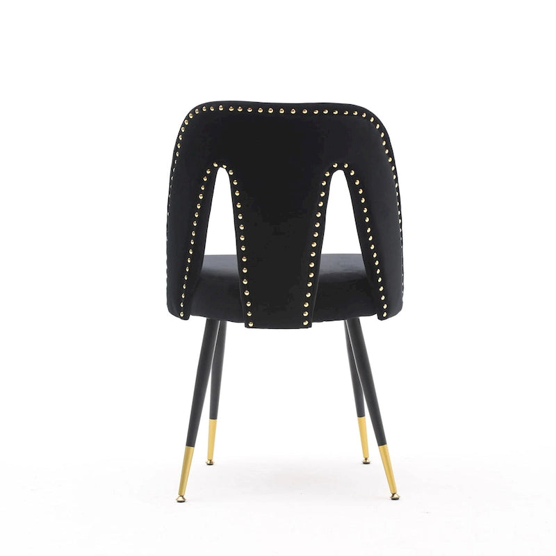 Lot de 2 chaises de salle à manger modernes et contemporaines rembourrées avec clous décoratifs et pieds en métal