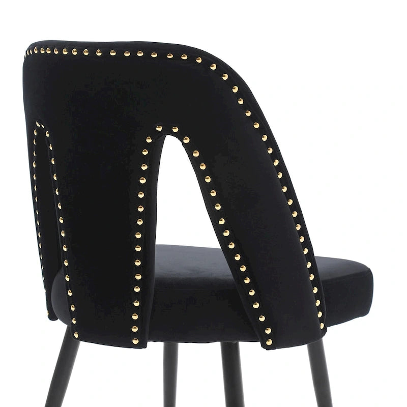 Lot de 2 chaises de salle à manger modernes et contemporaines rembourrées avec clous décoratifs et pieds en métal