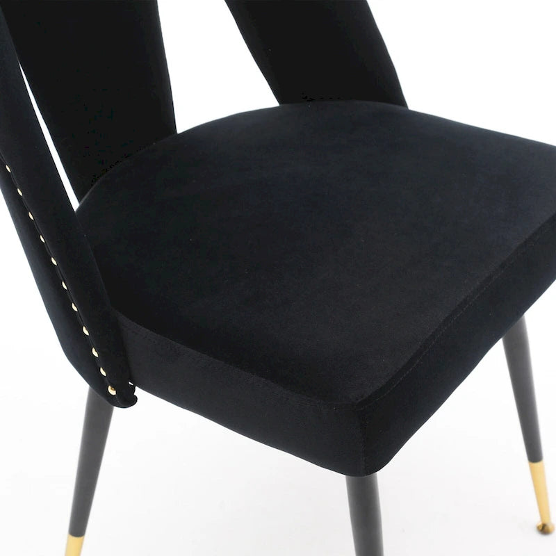 Lot de 2 chaises de salle à manger modernes et contemporaines rembourrées avec clous décoratifs et pieds en métal