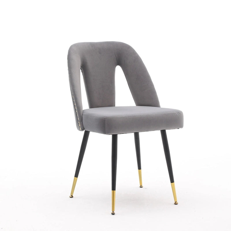 Lot de 2 chaises de salle à manger modernes et contemporaines rembourrées avec clous décoratifs et pieds en métal