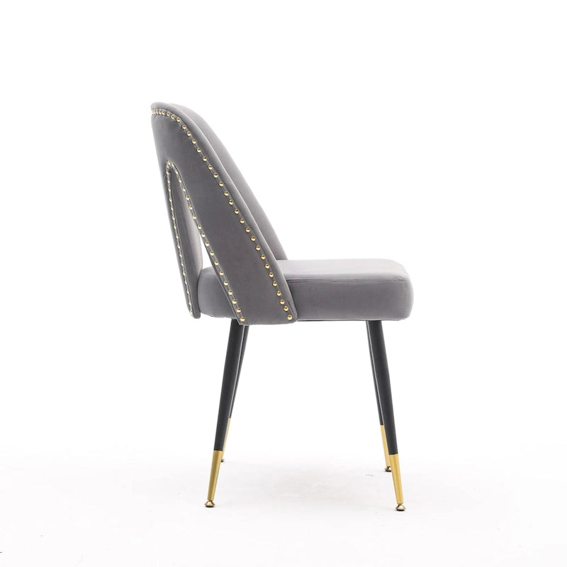 Lot de 2 chaises de salle à manger modernes et contemporaines rembourrées avec clous décoratifs et pieds en métal