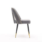Lot de 2 chaises de salle à manger modernes et contemporaines rembourrées avec clous décoratifs et pieds en métal