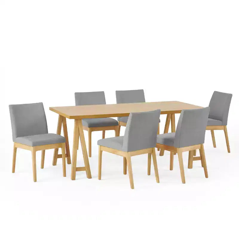 GDFStudio Hampton Ensemble de salle à manger 7 pièces en bois d'hévéa rembourré de style moderne du milieu du siècle