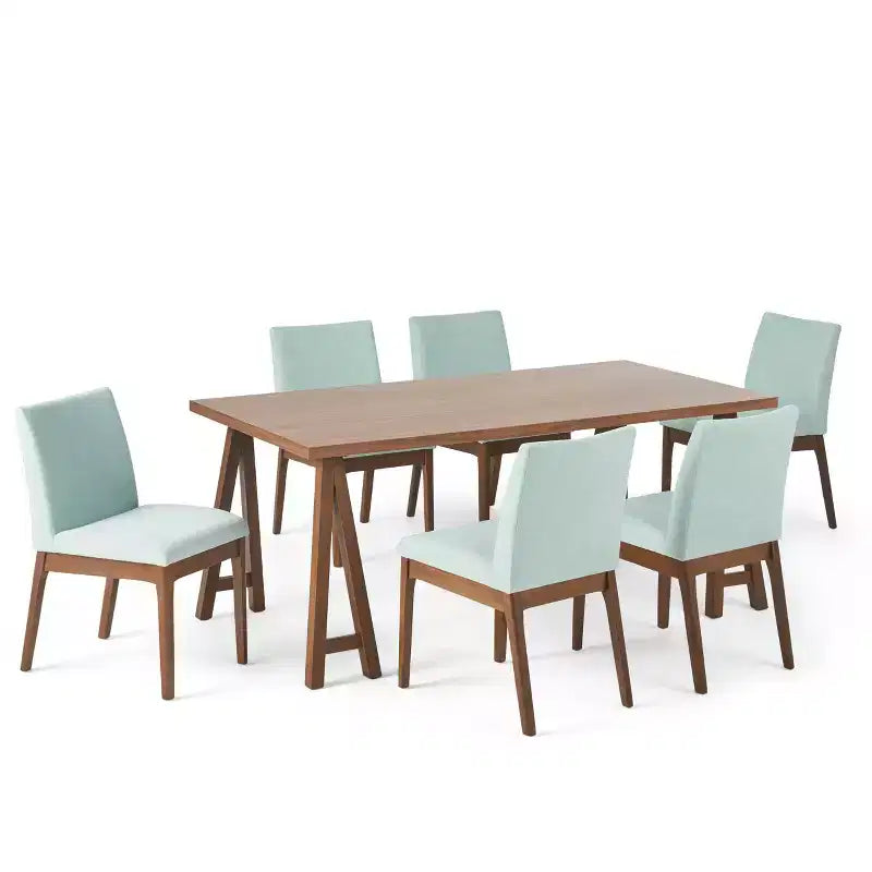 GDFStudio Hampton Ensemble de salle à manger 7 pièces en bois d'hévéa rembourré de style moderne du milieu du siècle