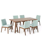 GDFStudio Hampton Ensemble de salle à manger 7 pièces en bois d'hévéa rembourré de style moderne du milieu du siècle