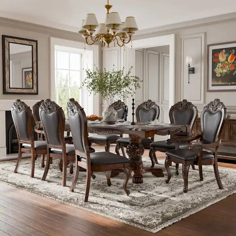 Ensemble de salle à manger extensible 9 pièces en bois massif traditionnel Eugene Furniture of America