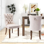 Lot de 2 chaises de salle à manger en velours, chaises de salle à manger rembourrées haut de gamme avec dossier capitonné, anneau de traction décoratif et pieds en bois massif