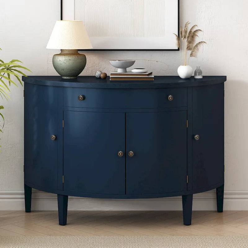 Armoire de rangement à design incurvé avec étagères réglables et tiroir