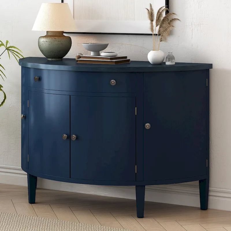 Armoire de rangement à design incurvé avec étagères réglables et tiroir