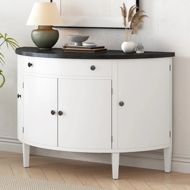 Armoire de rangement à design incurvé avec étagères réglables et tiroir