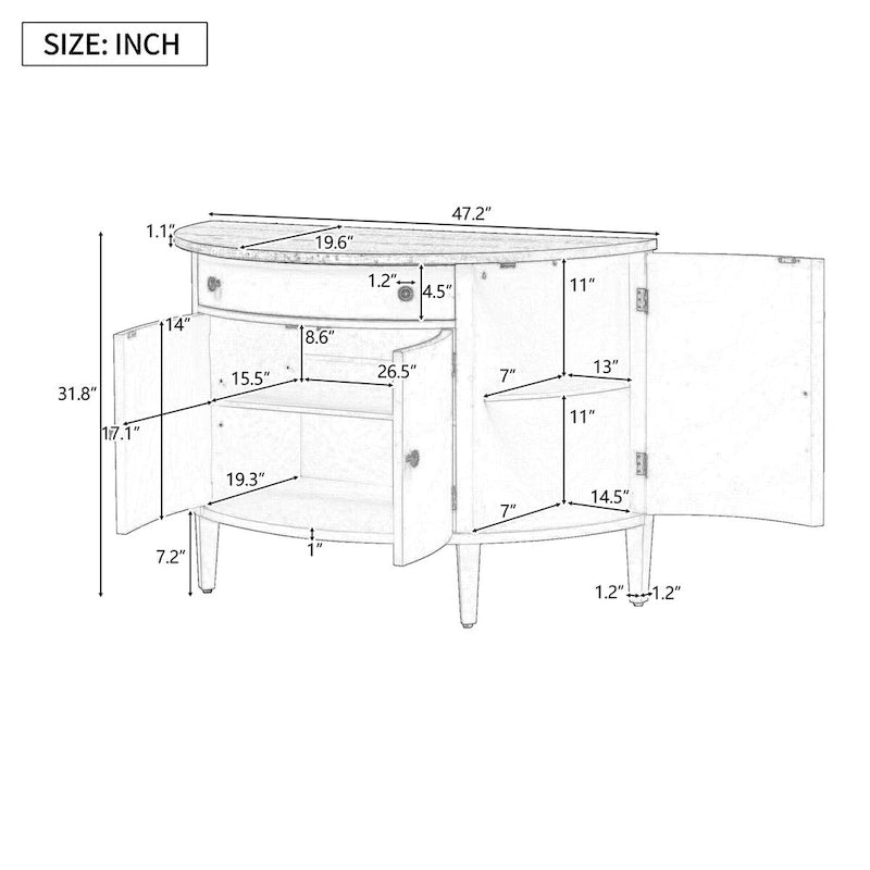 Armoire de rangement à design incurvé avec étagères réglables et tiroir