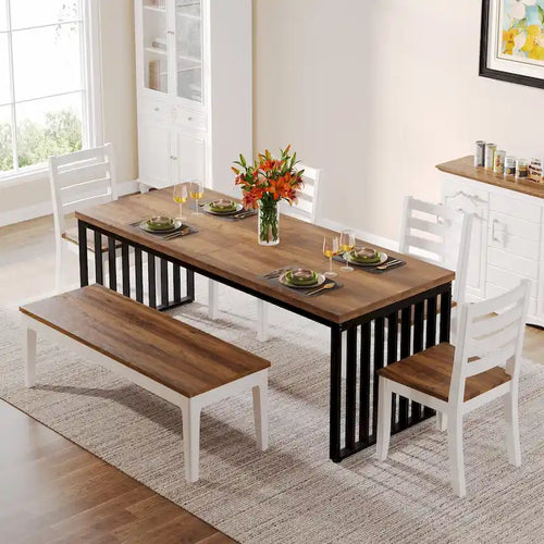 Table de salle à manger Diniong de 199,9 cm pour 6 à 8 personnes, table à manger en bois