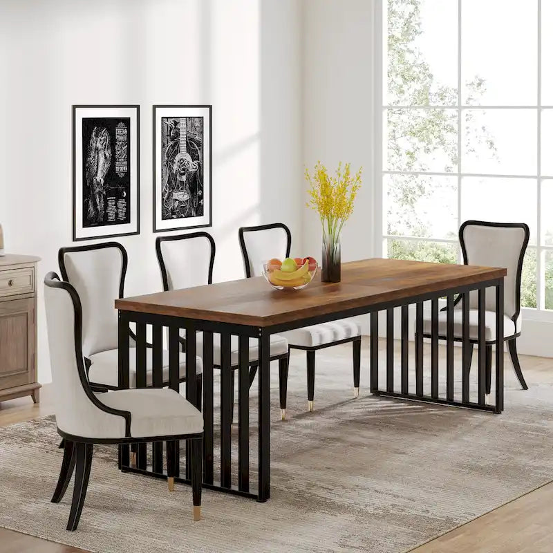 Table de salle à manger Diniong de 199,9 cm pour 6 à 8 personnes, table à manger en bois