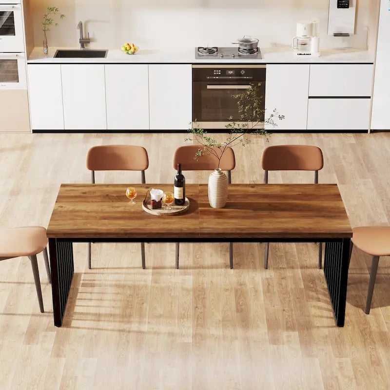 Table de salle à manger Diniong de 199,9 cm pour 6 à 8 personnes, table à manger en bois