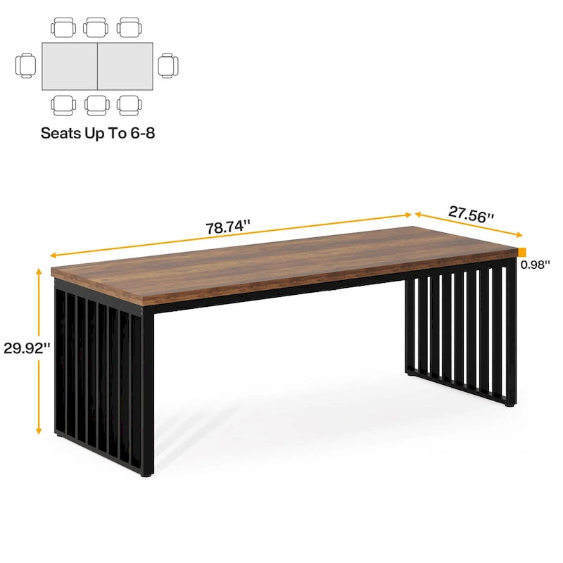 Table de salle à manger Diniong de 199,9 cm pour 6 à 8 personnes, table à manger en bois