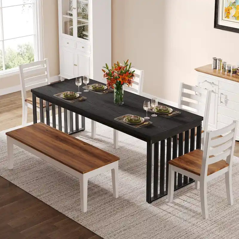 Table de salle à manger Diniong de 199,9 cm pour 6 à 8 personnes, table à manger en bois