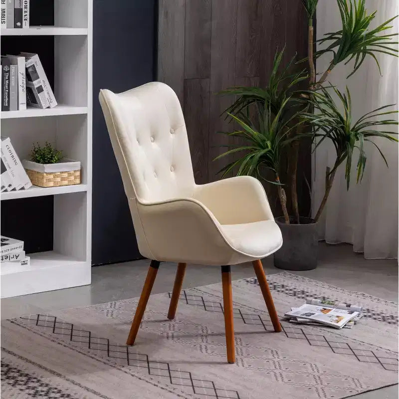 Fauteuil d'appoint contemporain en velours soyeux avec capitons Roundhill Furniture Doarnin, Blanc