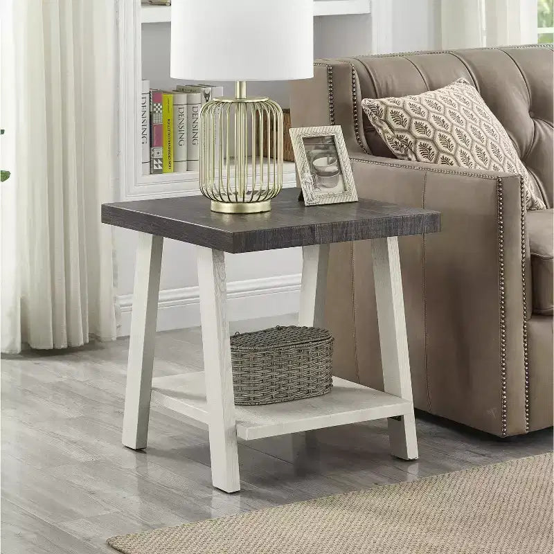 Ensemble table basse et étagères murales 3 pièces contemporain Athens en bois gris vieilli et beige