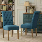Roundhill Furniture Habit, chaises de salle à manger Parsons en bois massif touffeté, bleues, lot de 2