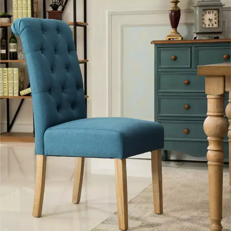 Roundhill Furniture Habit, chaises de salle à manger Parsons en bois massif touffeté, bleues, lot de 2