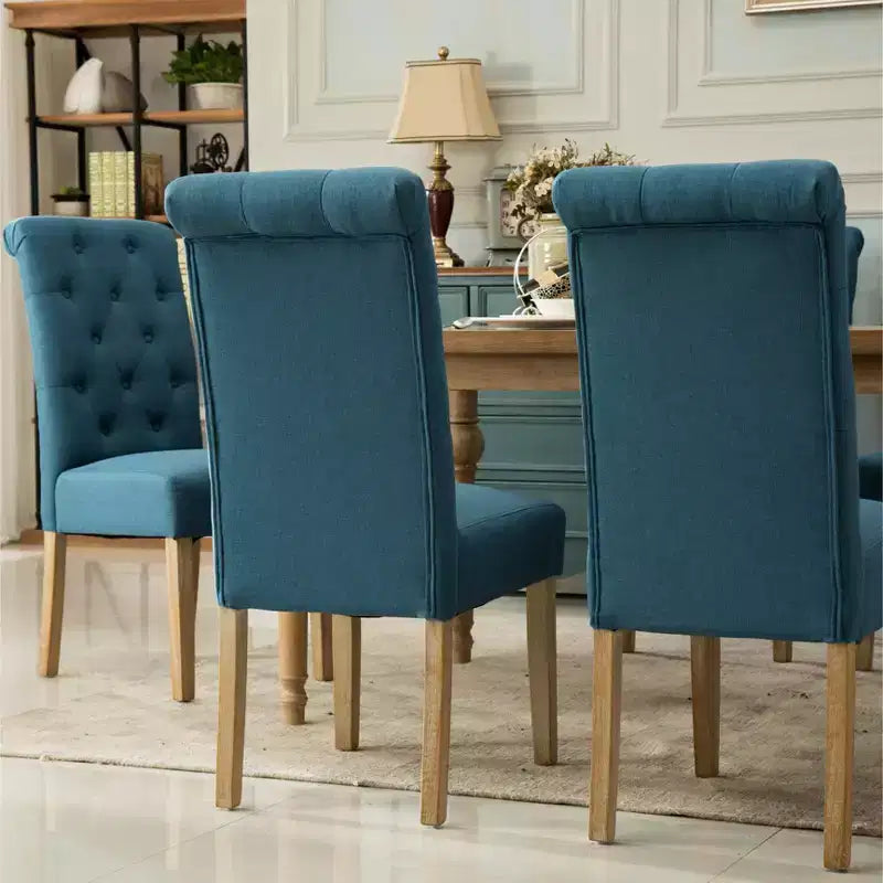 Roundhill Furniture Habit, chaises de salle à manger Parsons en bois massif touffeté, bleues, lot de 2