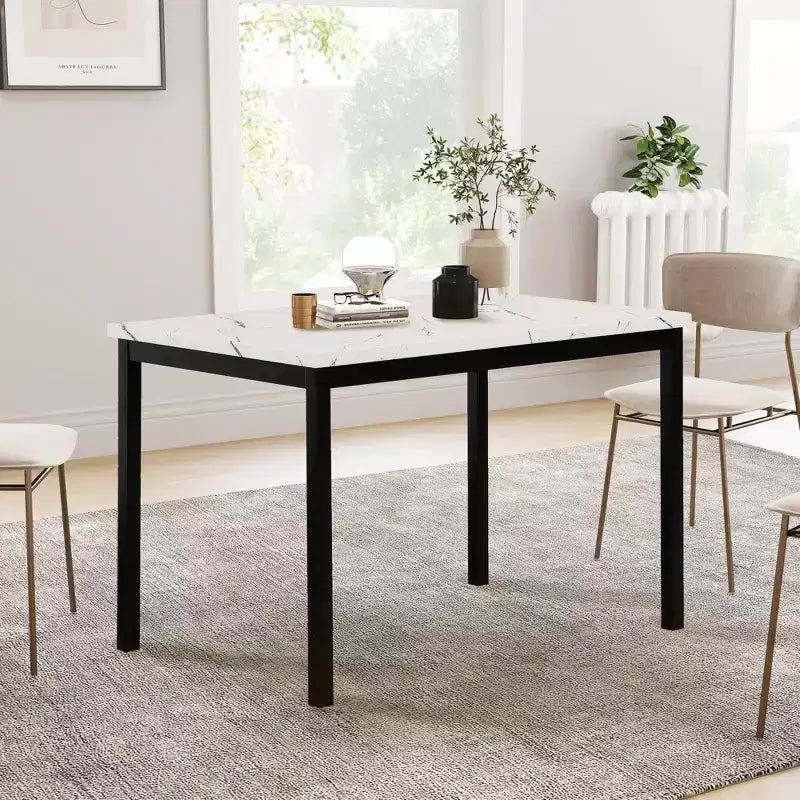 Ensemble de salle à manger 5 pièces Roundhill Furniture Citico avec plateau en faux marbre stratifié blanc cassé, 4 chaises rouges
