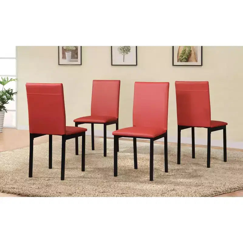 Ensemble de salle à manger 5 pièces Roundhill Furniture Citico avec plateau en faux marbre stratifié blanc cassé, 4 chaises rouges