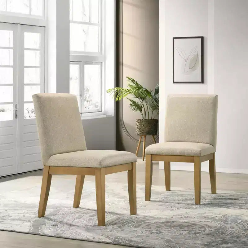 Chaises de salle à manger contemporaines en bois massif Rocco de Roundhill Furniture, beiges, ensemble de 2