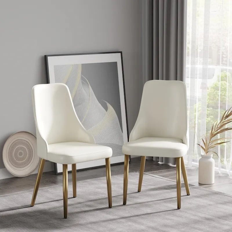 Lot de 2 chaises de salle à manger modernes en similicuir beige avec dossier haut
