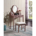 Roundhill Furniture Moniya Wood Makeup Vanity Table and Stool Set, Rose Gold