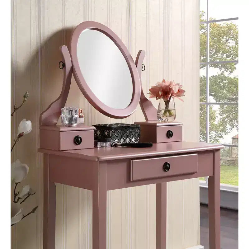 Coiffeuse et tabouret en bois Moniya de Roundhill Furniture, or rose