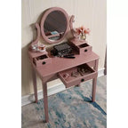 Coiffeuse et tabouret en bois Moniya de Roundhill Furniture, or rose