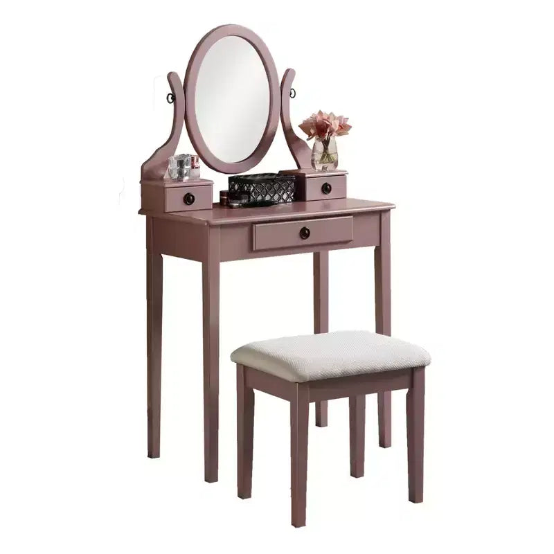 Coiffeuse et tabouret en bois Moniya de Roundhill Furniture, or rose