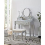 Roundhill Furniture Ashley Silver Wood Makeup Vanity Table and Stool Set